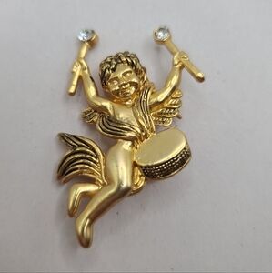 Gold Tone Angel Drummer Rhinestone Sticks